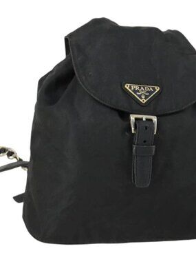 PRADA Backpack Nylon Black Gold Auth ka1273